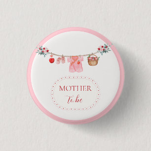 Pink Mother To Be Apple Clothesline Baby Shower  3 Cm Round Badge