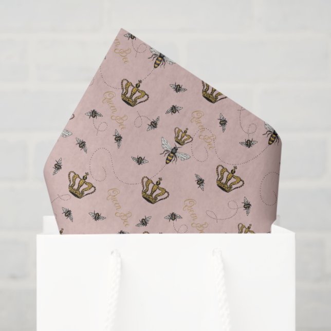 Pink Mothers Day Royal Queen Bee & Gold Crown Tissue Paper (Gift Bag)