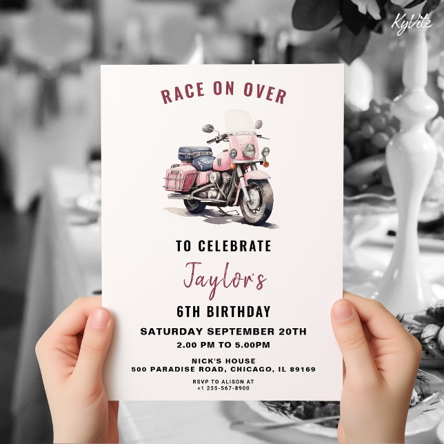 Pink Motorbike Birthday Invitation for Girl (Creator Uploaded)