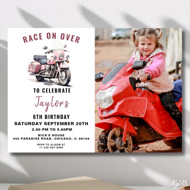 Pink Motorbike Photo Birthday Invitation (Creator Uploaded)