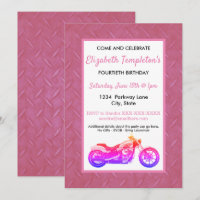 Pink Motorcycle Birthday Party Women's Invitation