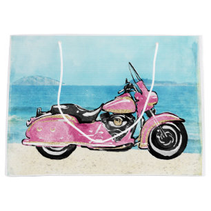 Pink Motorcycle on the Beach Large Gift Bag