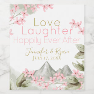 Pink Mountain Blossoms Floral Watercolor Wine Label
