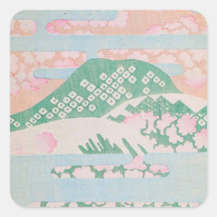 Pink Mountain watercolor Square Sticker