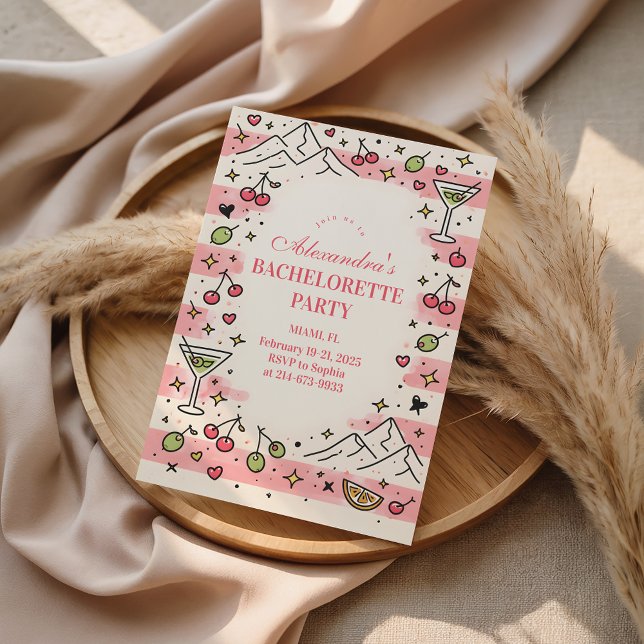 Pink Mountains and Martinis Bachelorette Invitation (Creator Uploaded)