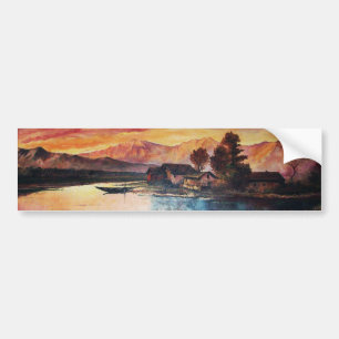 PINK MOUNTAINS LAKE ALPINE SUNSET LANDSCAPE BUMPER STICKER