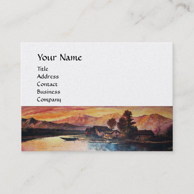 PINK MOUNTAINS LAKE ALPINE SUNSET LANDSCAPE BUSINESS CARD (Front)
