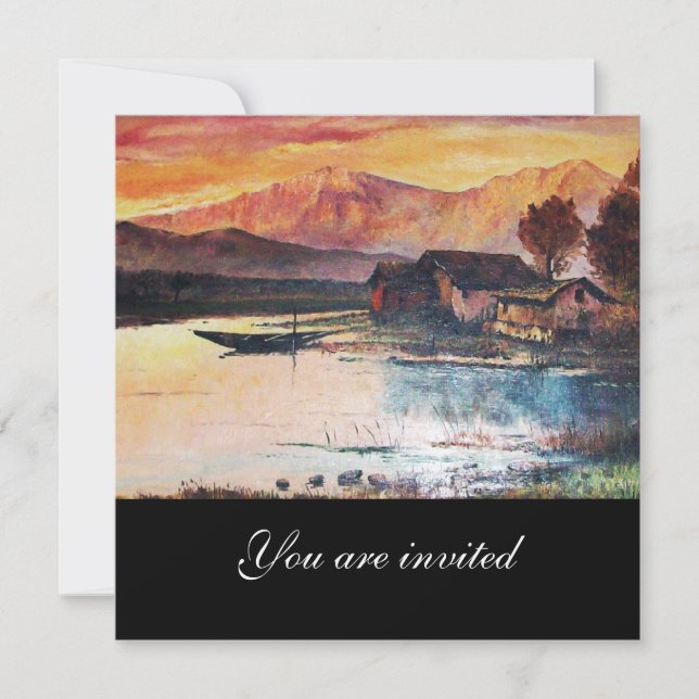 PINK MOUNTAINS LAKE ALPINE SUNSET LANDSCAPE INVITATION (Front)