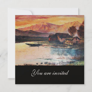PINK MOUNTAINS LAKE ALPINE SUNSET LANDSCAPE INVITATION