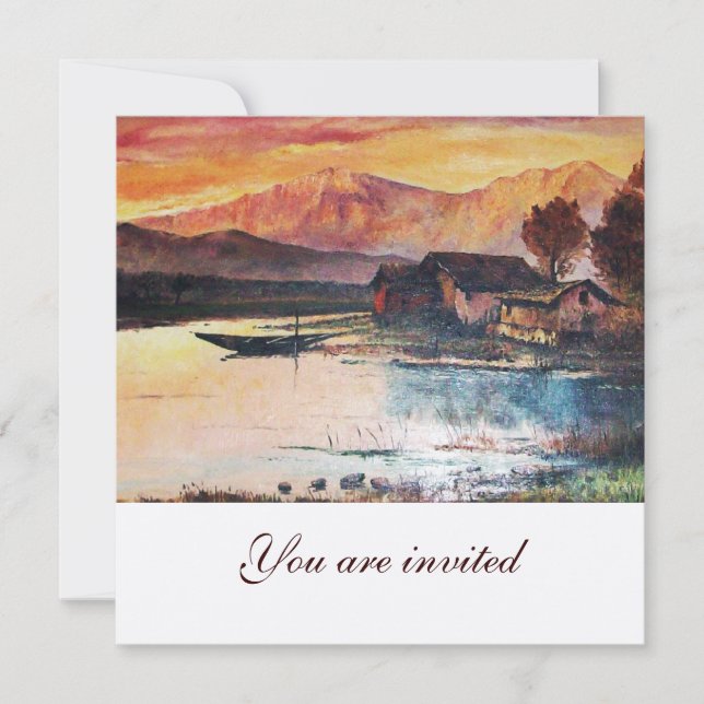 PINK MOUNTAINS LAKE ALPINE SUNSET LANDSCAPE INVITATION (Front)