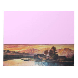 PINK MOUNTAINS LAKE ALPINE SUNSET LANDSCAPE NOTEPAD