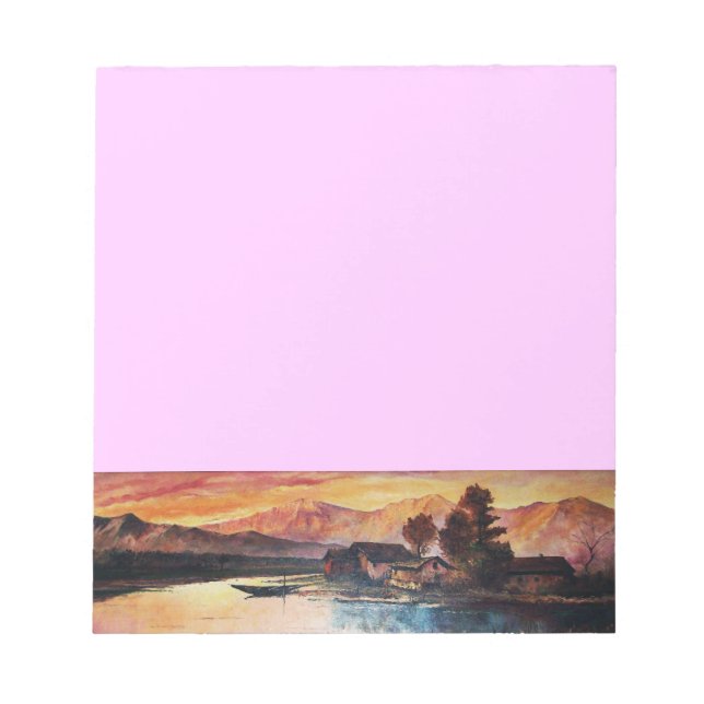 PINK MOUNTAINS LAKE ALPINE SUNSET LANDSCAPE NOTEPAD (Front)