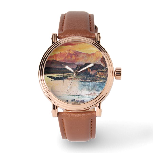 PINK MOUNTAINS LAKE ALPINE SUNSET LANDSCAPE WATCH (Front)