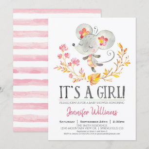Pink Mouse Baby Shower Girl Invitation