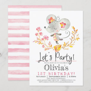 Pink Mouse Girl Birthday Party Invitation