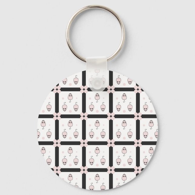 Pink Mouse Seamless Pattern Design - Cute Decor Key Ring (Front)