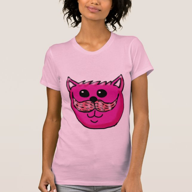Pink Moustache Cat T-Shirt (Front)