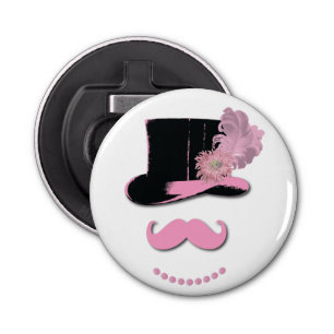 Pink Moustache, Top Hat and Flowers Bottle Opener