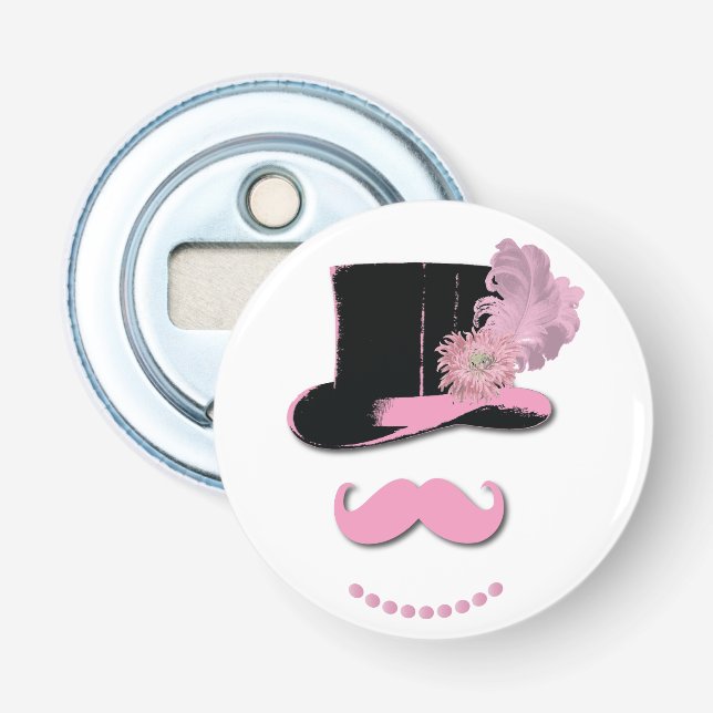 Pink Moustache, Top Hat and Flowers Bottle Opener (Front)