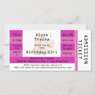 Pink Movie Night Party Admission Ticket Invite