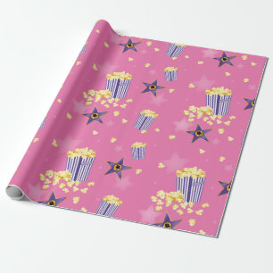 Pink movie popcorn wrapping paper