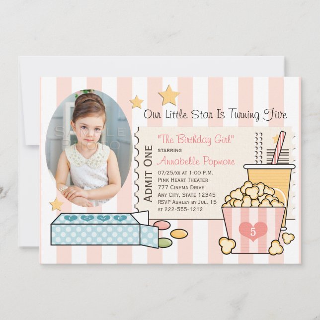 PINK MOVIE THEMED PHOTO BIRTHDAY PARTY INVITATION (Front)