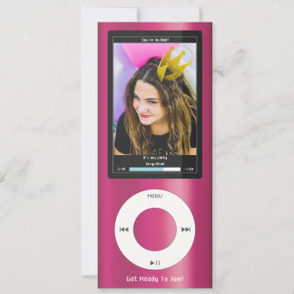 Pink MP3 Music Player II Birthday Invitation