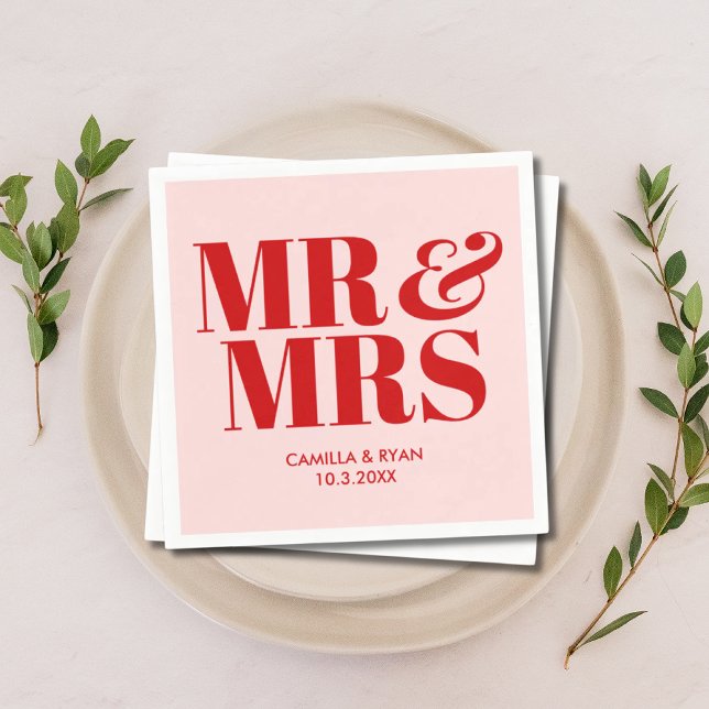 Pink Mr & Mrs Personalised Wedding Napkins (Pink Mr & Mrs Personalized Wedding Napkins)