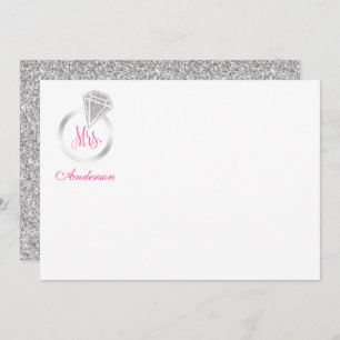 Pink Mrs. Silver Glitter Diamond Ring Personalised Card