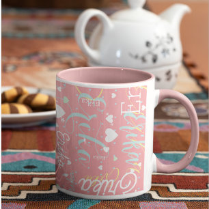 Pink Mug With Her Name and Romantic Hearts