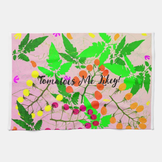 pink  multi-colored tomatoes varieties tea towel (Horizontal)