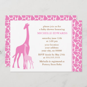 Pink Mum and Baby Giraffe Girl Baby Shower Invitation