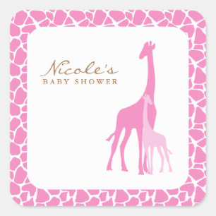 Pink Mum and Baby Giraffes Square Sticker