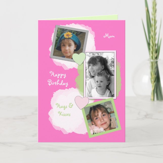 Pink Mum Birthday Photo greeting Card (Front)
