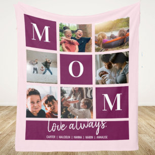 Pink Mum Colorblock Six Photo Collage Personalised Fleece Blanket
