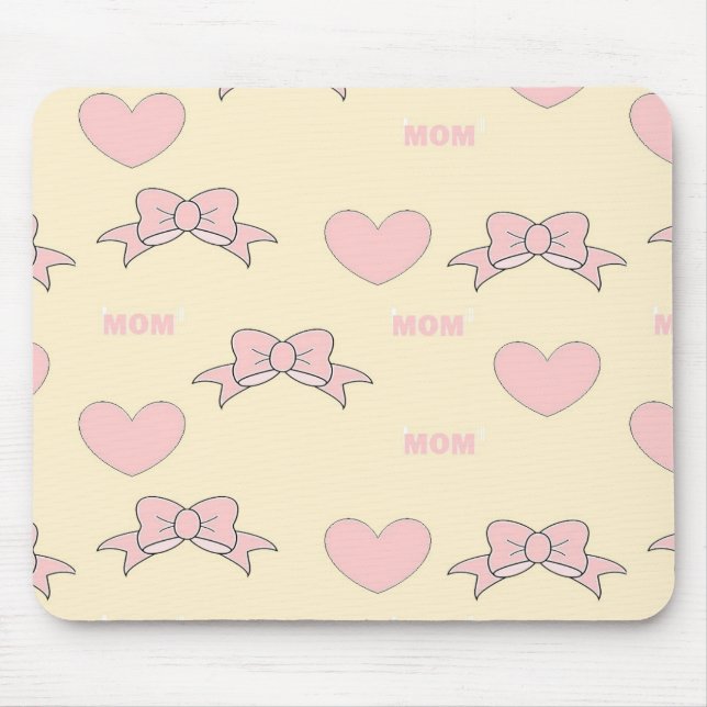 Pink mum cream pattern mouse mat (Front)