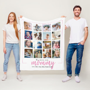 Pink mum gift photo collage script fleece blanket