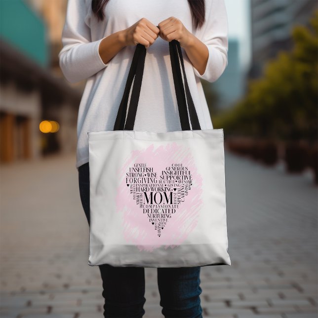 Pink Mum Heart Typography Word Cloud  Tote Bag (Creator Uploaded)