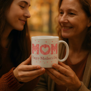 Pink Mum Mug - Mother's Day Heart & Floral Design