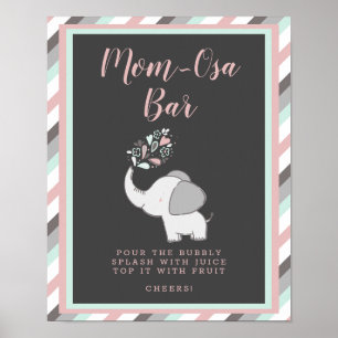 Pink Mum-Osa Bar Elephant Baby Shower Drinks Sign