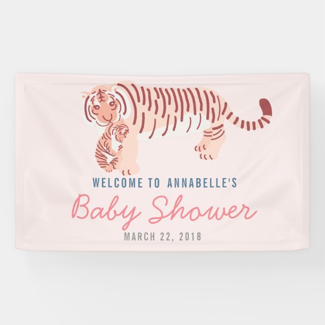 Pink Mum Tiger & Cub Baby Shower Banner (Horizontal)