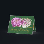 Pink Mum & White Orchids Floral Bouquet Birthday Card<br><div class="desc">Magnificent pink chrysanthemum and white exotic orchid flowers floral bouquet against a green colour background. The birthday greeting text uses an attractive script typography font. The flowers cover the front of this card which can be used as a thank you card, a birthday card, or any other card of your...</div>