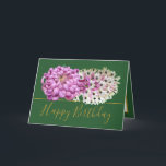 Pink Mum & White Orchids Floral Bouquet Birthday Card<br><div class="desc">Magnificent pink chrysanthemum and white exotic orchid flowers floral bouquet against a green colour background. The birthday greeting text uses an attractive script typography font. The flowers cover the front of this card which can be used as a thank you card, a birthday card, or any other card of your...</div>