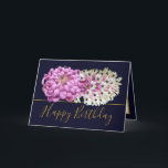 Pink Mum & White Orchids Floral Bouquet Birthday Card<br><div class="desc">Magnificent pink chrysanthemum and white exotic orchid flowers floral bouquet against a navy-blue colour background. The birthday greeting text uses an attractive script typography font. The flowers cover the front of this card which can be used as a thank you card, a birthday card, or any other card of your...</div>