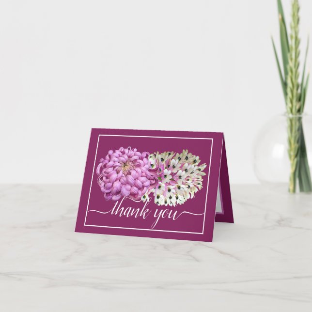 Pink Mum & White Orchids Floral Chic Thank You Card (Front)