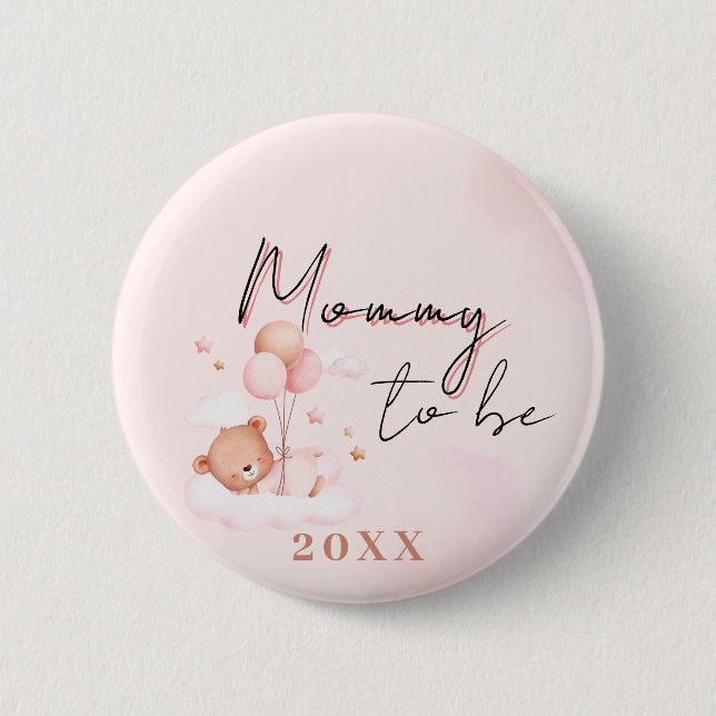 Pink Mummy to Be Teddy Bear Baby Shower 6 Cm Round Badge (Front)