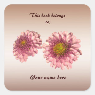 Pink Mums Bookplate Square Sticker
