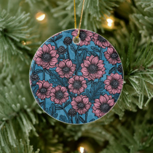 Pink Mums Ceramic Tree Decoration