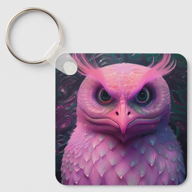 Pink Murloc/Owl Hybrid Creature Key Ring (Front)