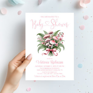 Pink Mushroom Bouquet Girl Baby Shower  Invitation